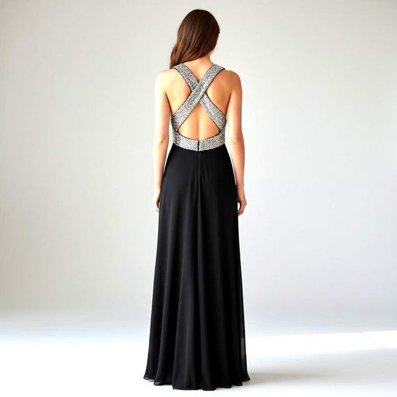 CALVIN KLEIN Black Halter Evening Gown With Silver Sequin Embellishment/new With Tags - Etsy CALVIN KLEIN Black Halter Evening Gown With Silver Sequin Embellishment/new With Tags - Etsy