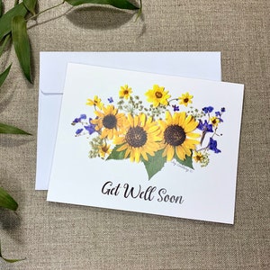 Pressed Flower Card | Get Well Soon | Sunflowers