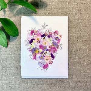 Heart Full of Flowers | Pressed Flower Card | Handmade Valentine's Card | Heart | Love | Garden Flowers