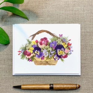 Panier de fleurs | Conception de fleur pressée | Panier de cèdre | Cartes faites à la main
