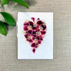 Carte de voeux de fleur pressée | Géranium Heart - V1 | Cartes de la Saint-Valentin | Cartes faites à la main | L’amour |