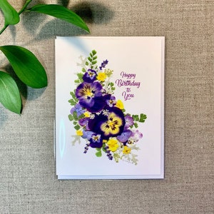 Happy Birthday To You | Pressed Flowers | Purple Pansies | Birthday Cards | Gift for friends