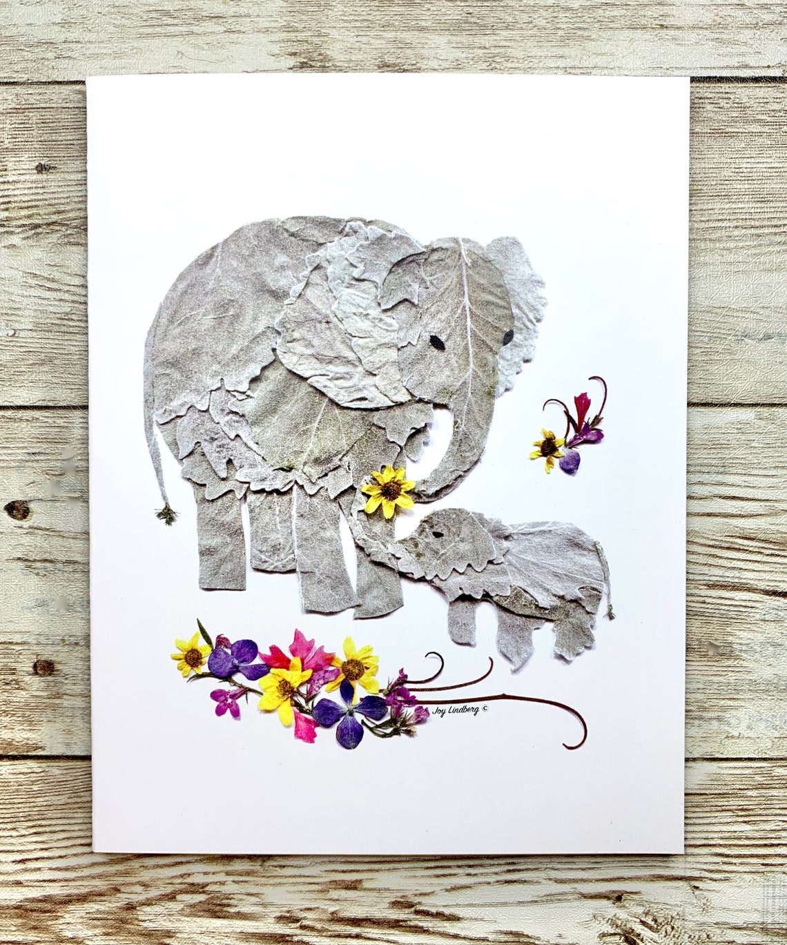 Mama Elephant Mother's Day Card Pressed Flower Art Etsy