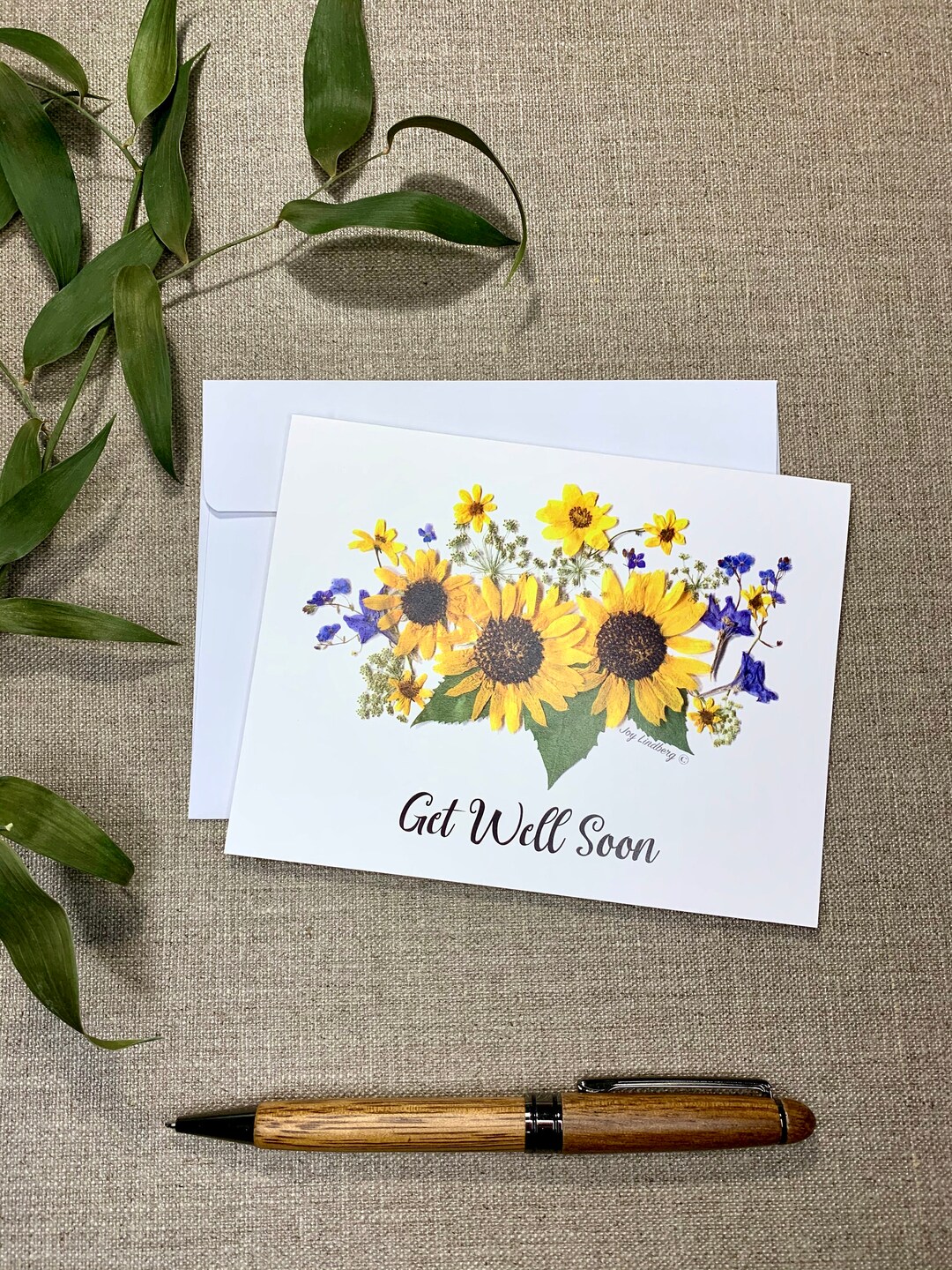 Pressed Flower Card Get Well Soon Sunflowers Etsy