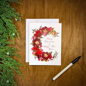 6 tarjetas de flores prensadas / caja de tarjetas de Navidad / media luna floral