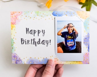 Happy Birthday Postcard with Custom Polaroid Photo Print | Personalized Birthday Greeting Card | Instax Photo Birthday Gift