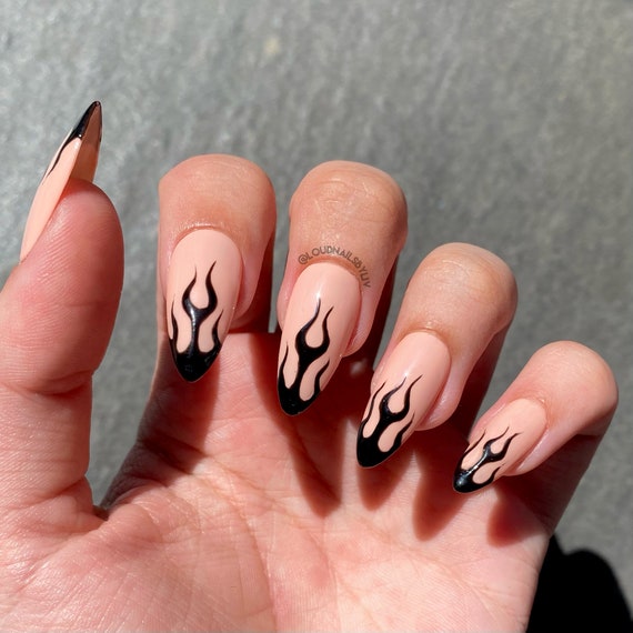 Reusable Nude Black Flame Custom Press On Nails Etsy Australia
