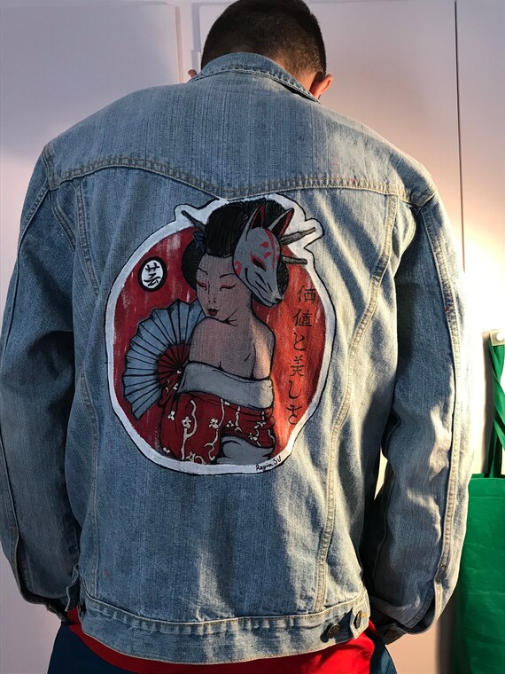 Handmade Denim Jacket Drawn by Hand 