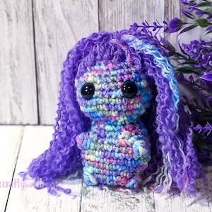 Hexi- purple rainbow - baby imp - good luck charm - hand crocheted amigurumi sprite fairy