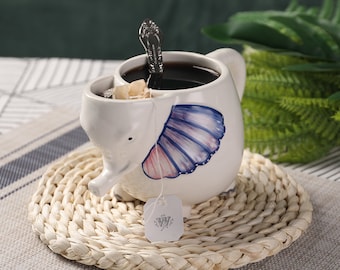 PULCHRITUDIE Elephant 17oz Ceramic Coffee Tea Mug, Hand Painted