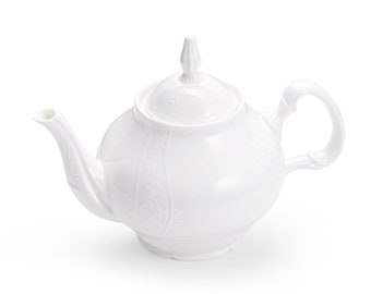 Pulchritudie Fine Porcelain White Teapot with Stainless Steel Infuser Filter, 34 Ounces