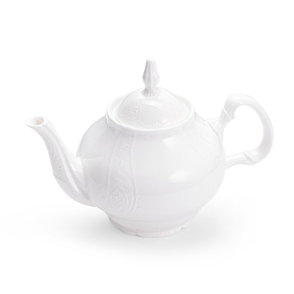 Pulchritudie Fine Porcelain White Teapot with Stainless Steel Infuser Filter, 34 Ounces