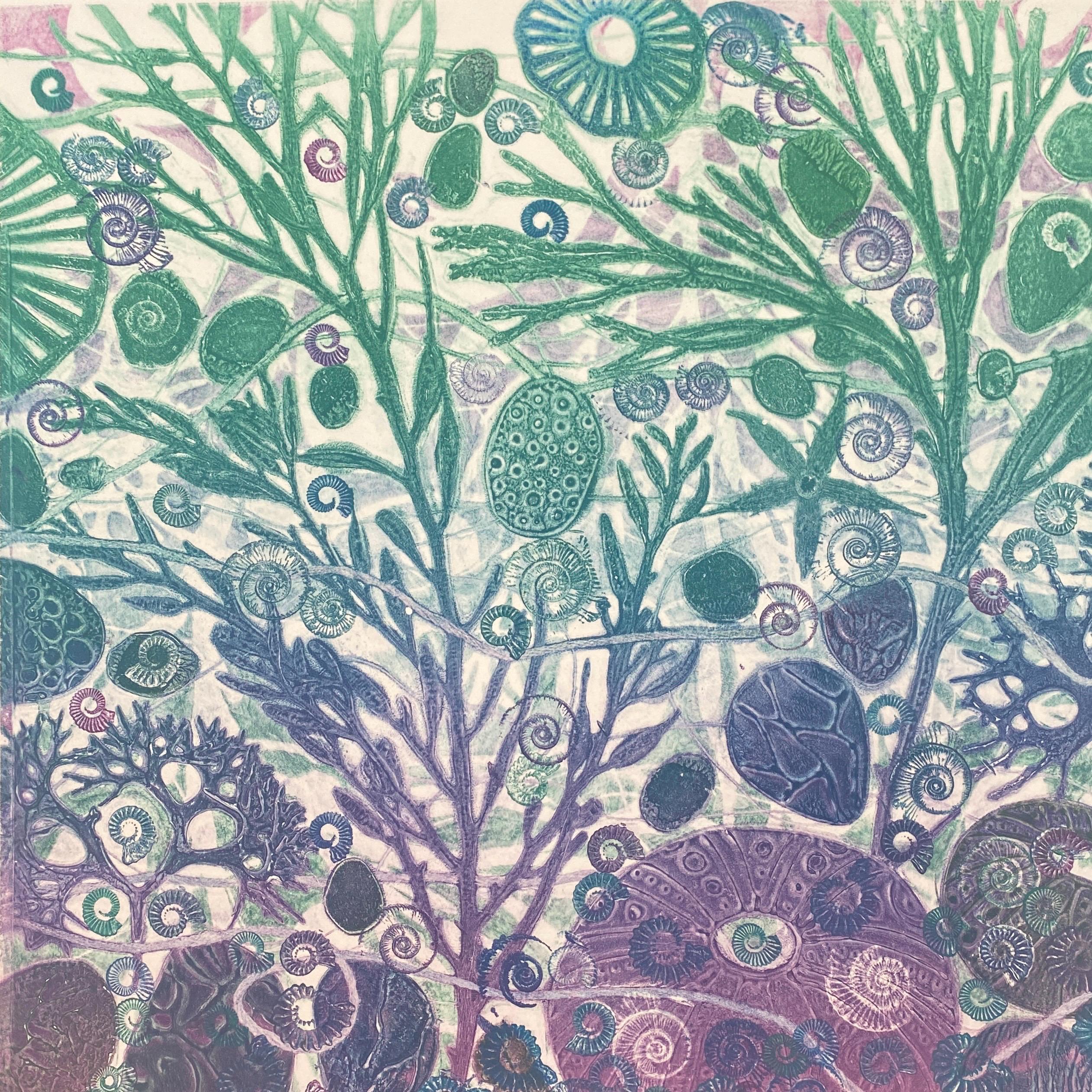 Hand Printed Monoprint Seascape Coastal Art Original Ready to Frame Art 'Into The Deep' 12" x "12"