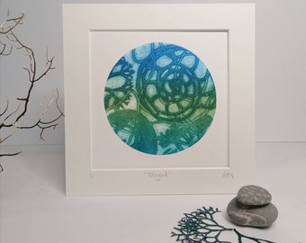 Hand Printed Monotype seascape, 'Tangled' coastal print, seaweed print, ammonite