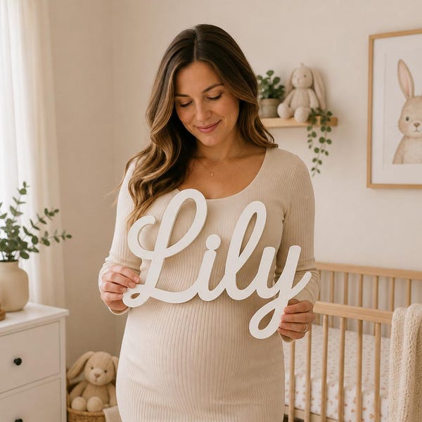 Personalized Nursery Decor - Custom Wooden Name Sign 8"- 35" WIDE - Kids Room Decor, Baby Shower Gift - Gender Neutral For Baby Girl or Boy