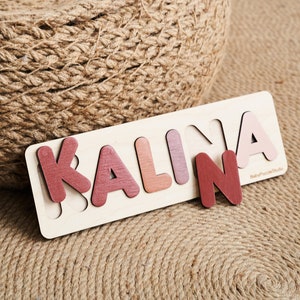 New Baby Gift, Baby Name Puzzle with Pegs, Early Learning Words, Wooden Toys, Nursery Decor Christmas Gift Baby Shower for Baby Girl and Boy