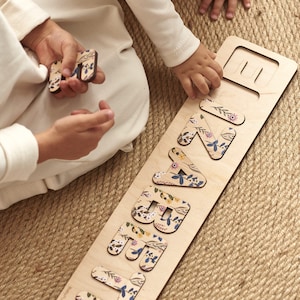 Rompecabezas floral con nombre para bebé: juguetes Montessori de madera, regalo para recién nacidos