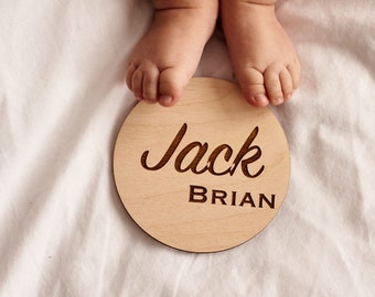 Wooden Baby Name Announcement Sign, New Baby Boy Photo Pro, Modern Baby Girl Birthday Wood Gift Nursery Decor Baby Shower Gift