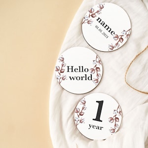 Cartes d’étape en bois, cadeau de Noël, disques floraux mensuels accessoire de photographie de nouveau-né, nom personnalisé souvenir d’anniversaire cadeau de fête de bébé