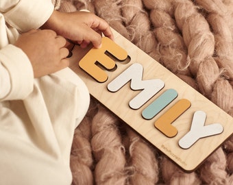 Personalized Baby Name Puzzle, Wooden Baby Toys, Baby Kid Gift, Nursery Room Decor, Busy Board for toddlers 2 3 years old