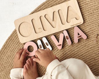 Personalized Wooden Name Puzzle with Pegs: Custom Pastel Colors, Toddler Gift