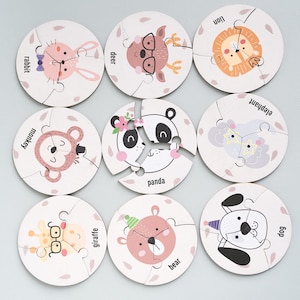 Houten puzzel voor kinderen met dieren, houten puzzelspel, Montessorispeelgoed van 2 3 4 jaar oud, educatief leerspel, eerste paascadeau