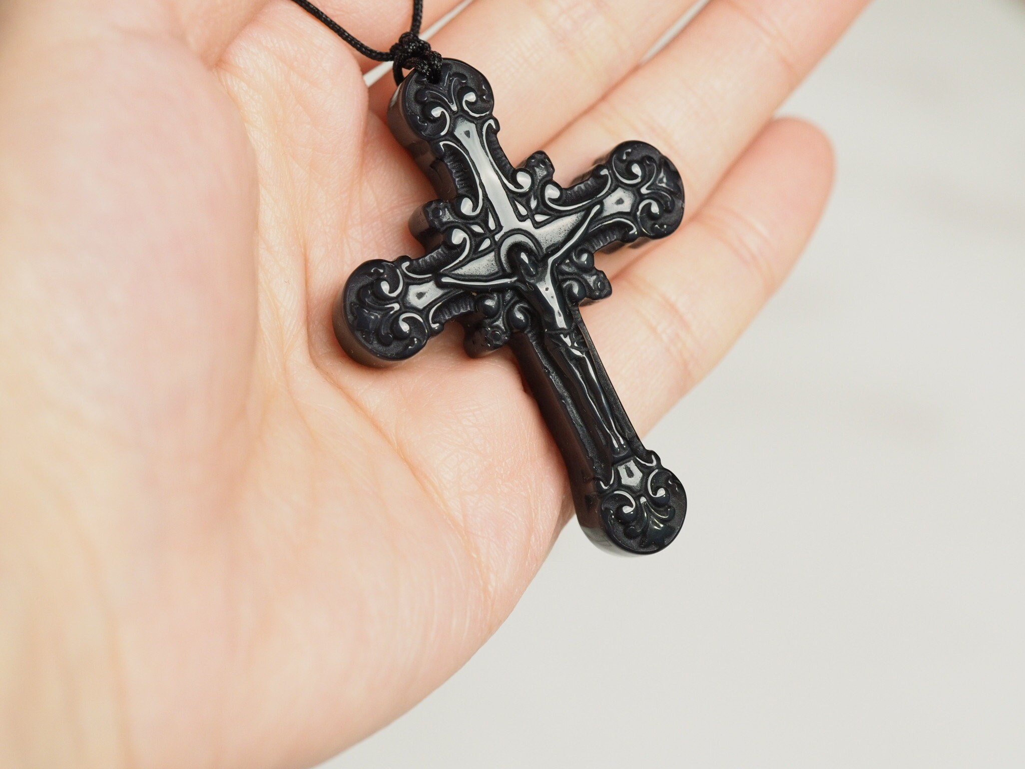 Blue Obsidian Jesus Cross Pendant Jesus 