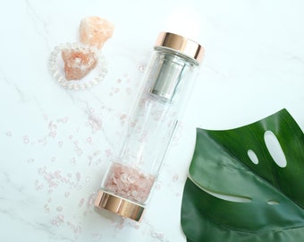FuLanDe Crystal Bouteille d/'eau en Verre avec Pierre précieuse de Voyage 500 ML décorée avec Baguette en Cristal Bouteille d/'eau en Cristal