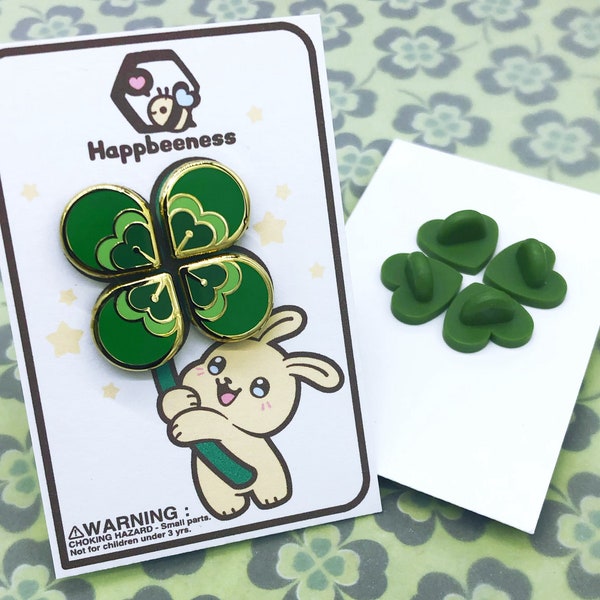 Four Leaf Clover Petal Enamel Pin Set - Good Luck Lapel Gift - Glitter Green Heart Petals - Board Filler Pins - Spring Season Plant Brooch