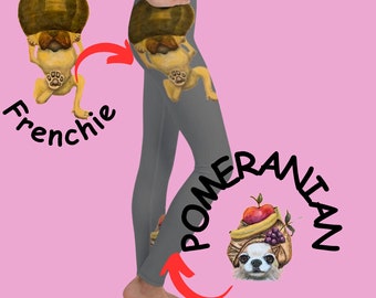 FRENCHIE POM Girls Leggings Dogs Preteen Teen leggings Girls GREY Leggings Dancewear School Legging Gymnastic Gym Leggings Kids Leggings