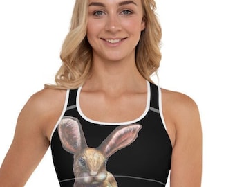 BUNNY Womens Black Padded Sports Bra Racerback Bra Sports Bralette Activewear Bra Gym Clothes Athleisure Yoga Bra Running Bra Support Bra