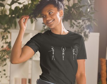 Womens SKELETON DANCING BALLERINA T-shirt Dancing Ballerinas Halloween T-Shirt Funny  Ballet Short-Sleeve Women's T-Shirt