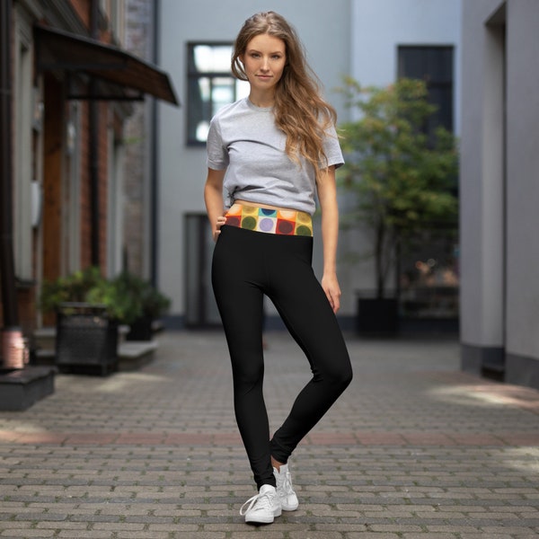 Black Leggings Bright Waistband Athleisure Activewear Leggings Gym Workout Women Running Leggings Crazy Yoga Pants Ladies Pilates Wear