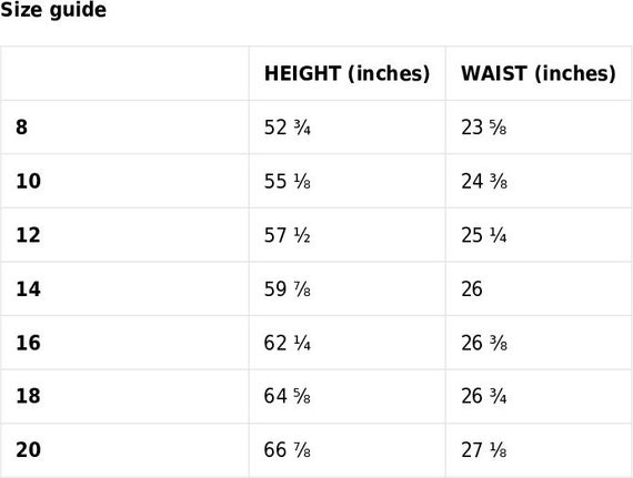 Tween leggings size chart top