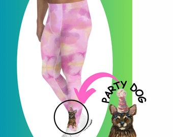 Pink Party Dog Meggings Mens Leggings Mens Festival Clothes Men Gym Leggings Men Running Men Yoga Pants Mens Activewear Burning Man Leggings