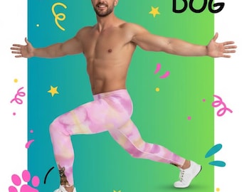 Meggings Pink Party Dog Mens Leggings Mens Festival Clothes Men Gym Leggings Men Running Men Yoga Pants Mens Activewear Burning Man Leggings