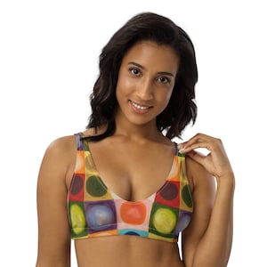 Padded Bikini Top Womens Matching Rash Guards Colorful Swimsuit Beach Vacation SPF Women Swimwear Women Bathing Suit Top Bright Women Bikini