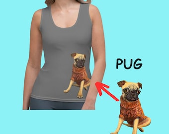 PUG Womens Grey Tank Top Pug Womens Athletic Shirt Activewear Women Gym Tank Top Athleisure Womens Fitness Tank Top Yoga Pug Shirt Running