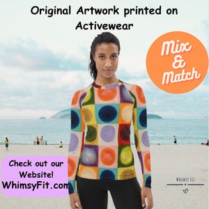 Womens SPF 50+ Rash Guard Swim Shirt Colorful Long Sleeve Surf Shirt Swimsuit Top Beach Pool Surfing Paddle Boarding All-Day Sun Protection