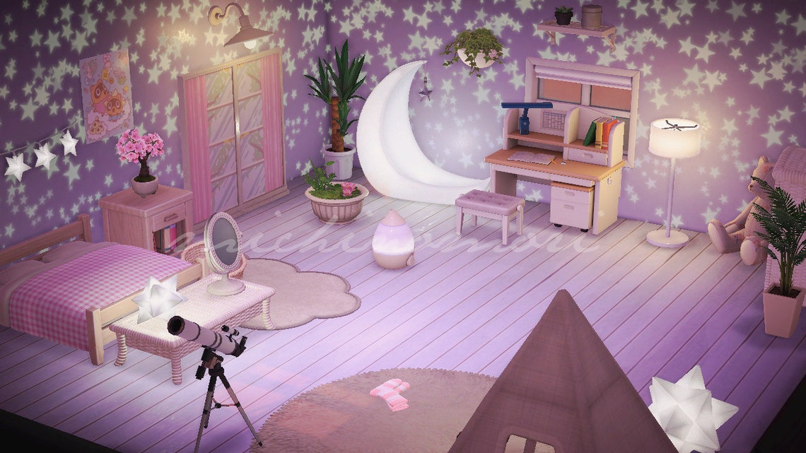 ACNH Pink & White Starry Bedroom Design Animal Crossing Etsy