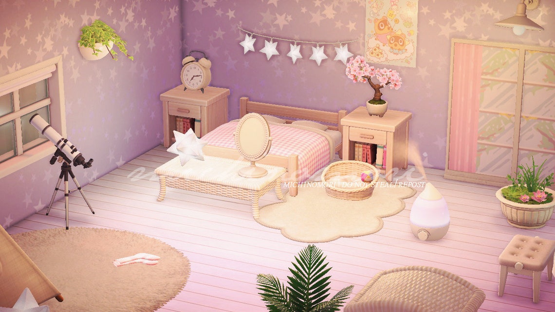 ACNH Pink & White Starry Bedroom Design Animal Crossing Etsy