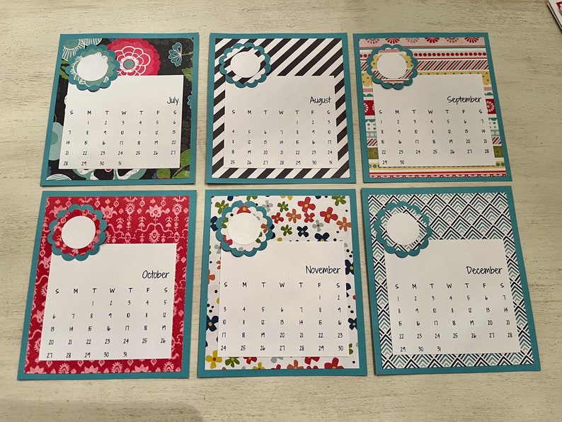 Bright Blues, Calendar 2024, Desk Calendar, Handmade, Scrapbook