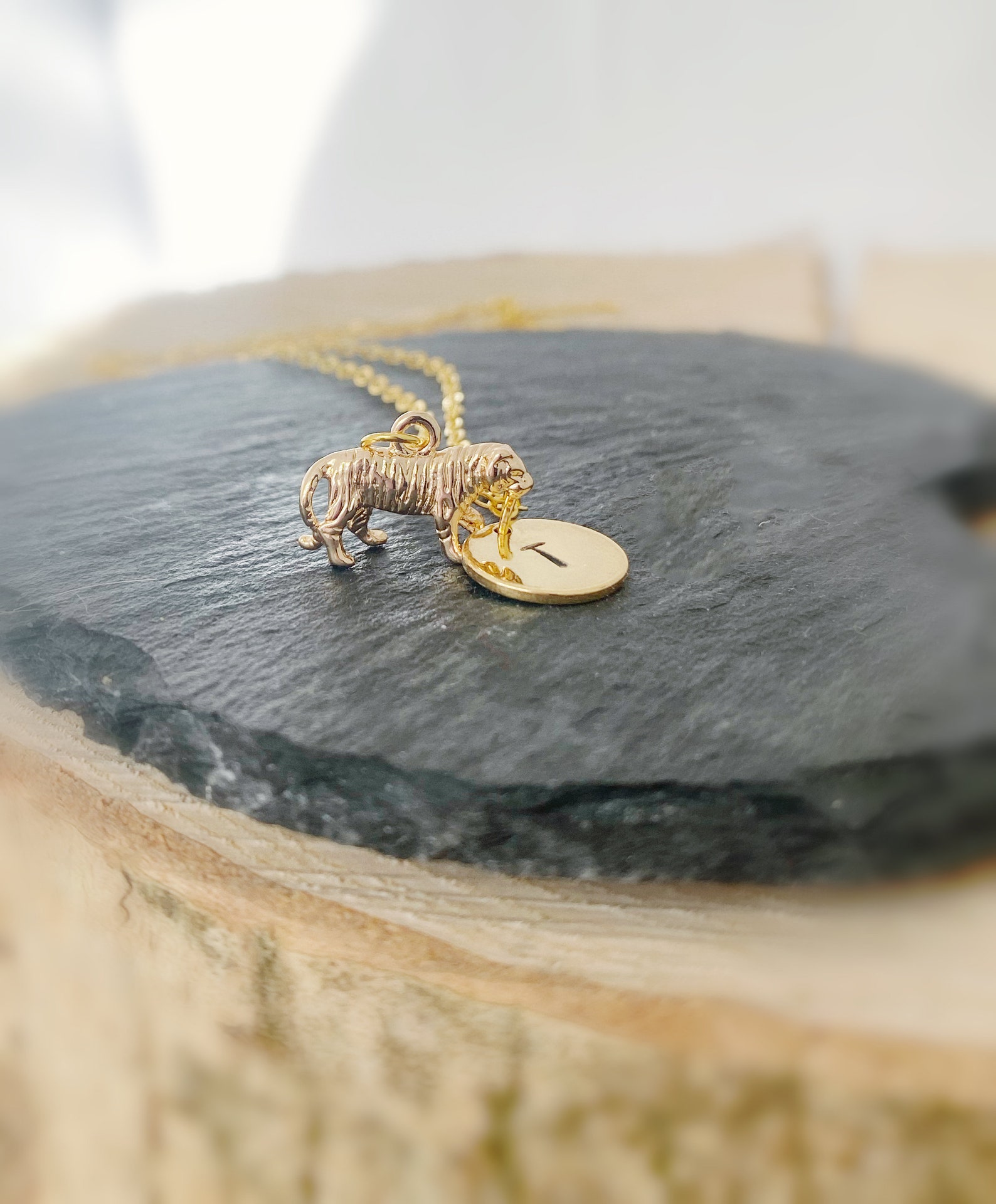 Tiger Necklace Initial Necklace Gold Jewellery Gold Tiger Etsy
