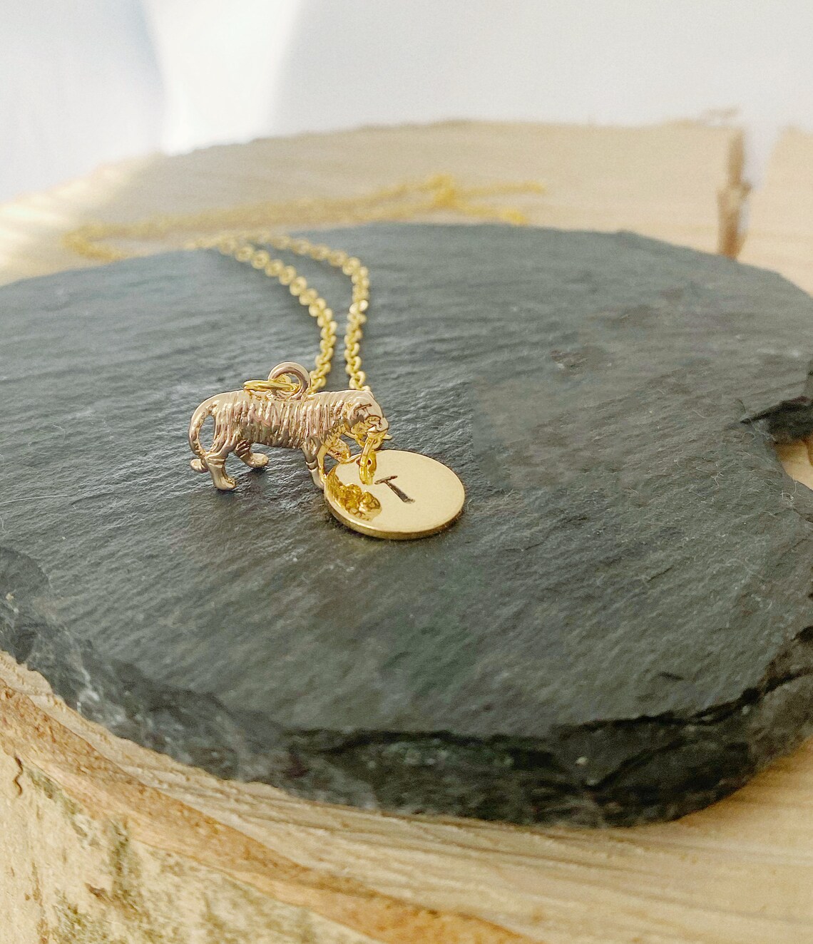 Tiger Necklace Initial Necklace Gold Jewellery Gold Tiger Etsy