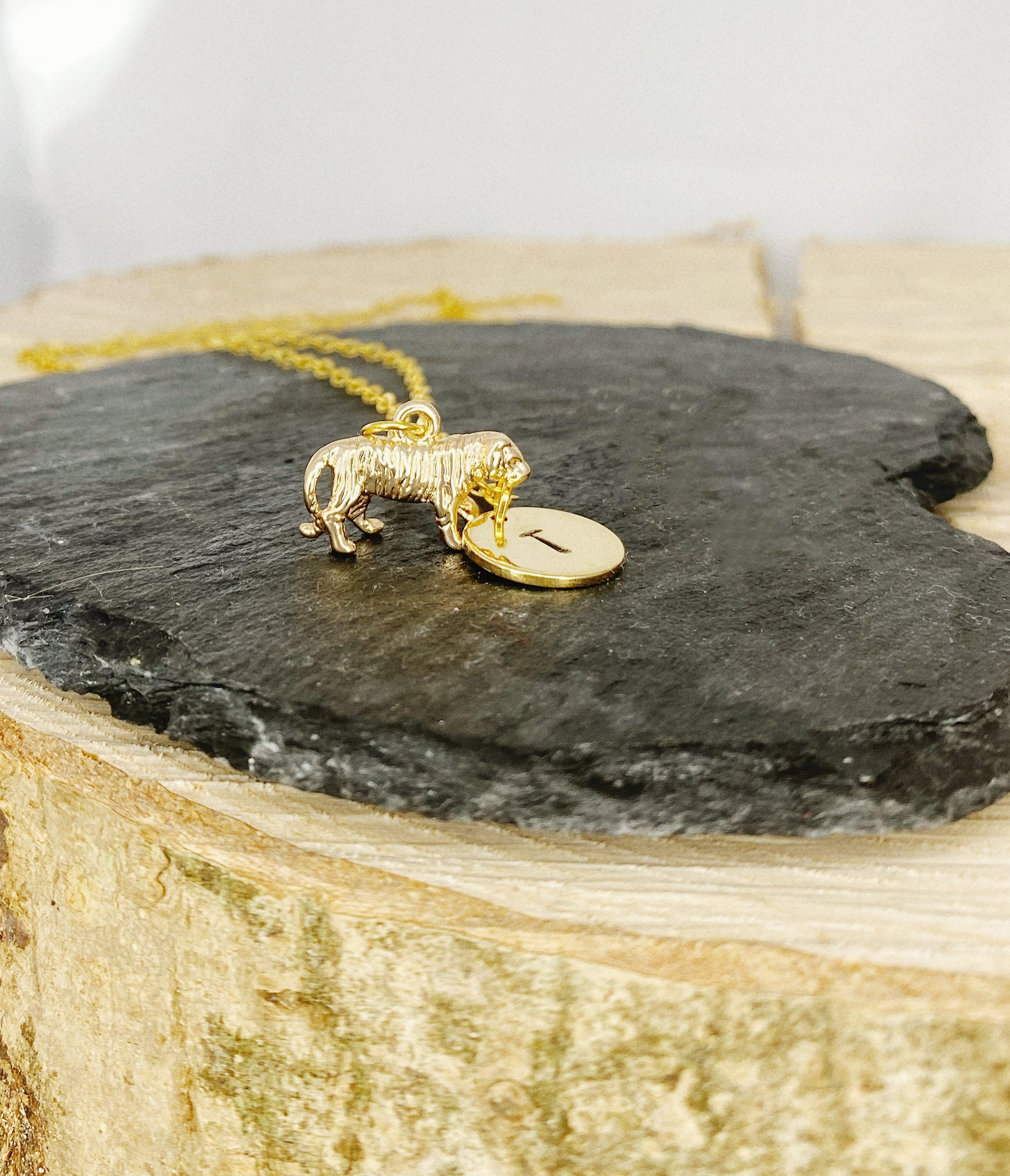 Tiger Necklace Initial Necklace Gold Jewellery Gold Tiger Etsy
