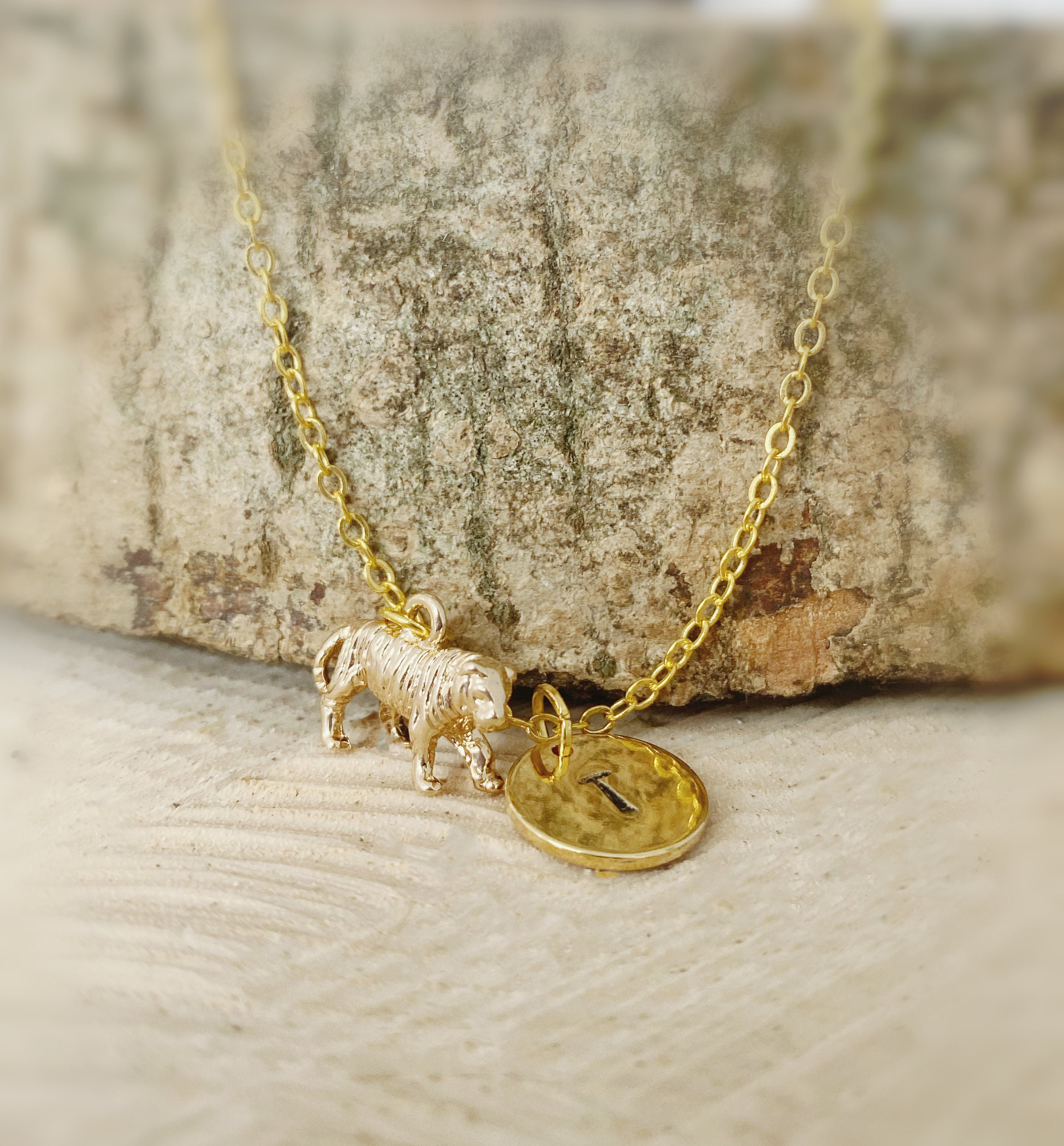 Tiger Necklace Initial Necklace Gold Jewellery Gold Tiger Etsy