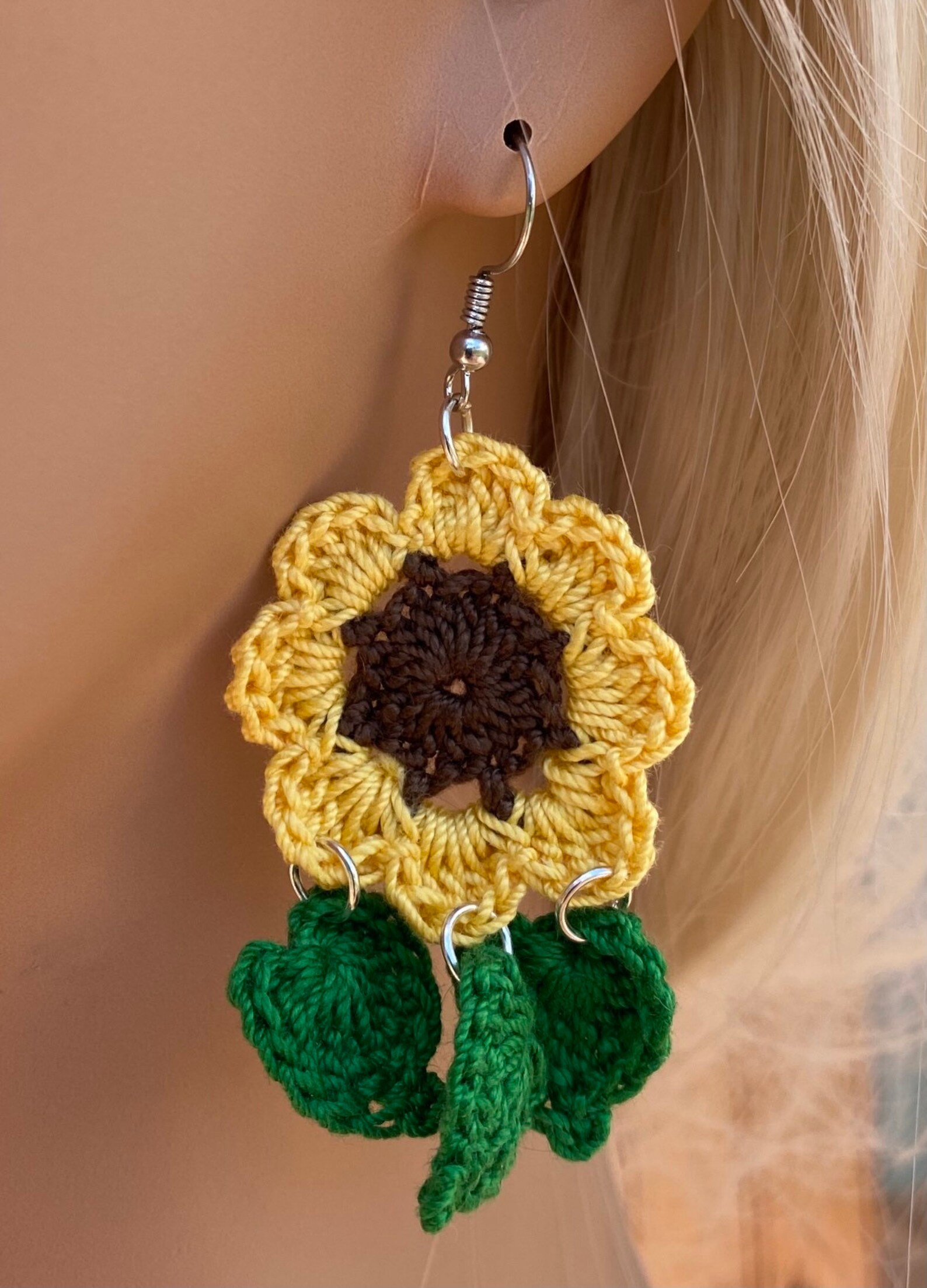 Sunflower crochet earrings/handmade earrings/crochet Etsy