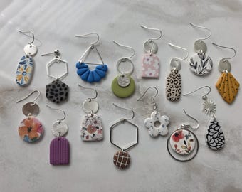 SMALL EARRINGS | Clay Earring | Silver Collection | Hypoallergenic | Handmade | Lightweight | Gift