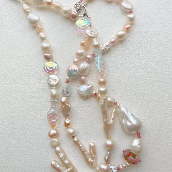 Vintage Pink sand irregular freshwater pearls necklace