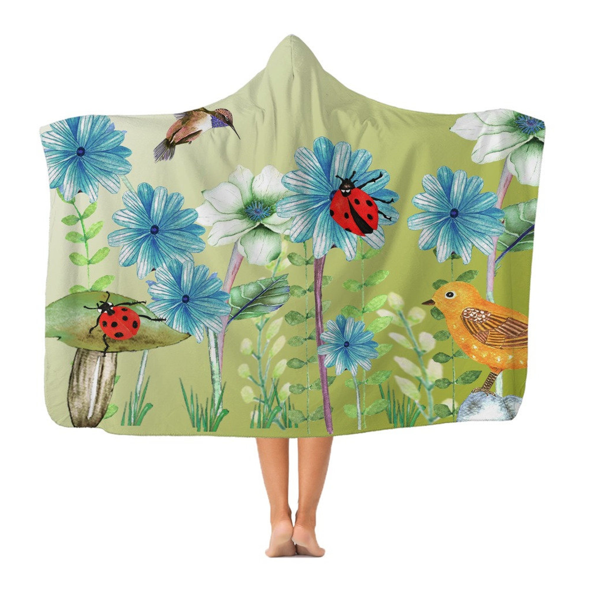 Discover Blue flowers hooded blanket